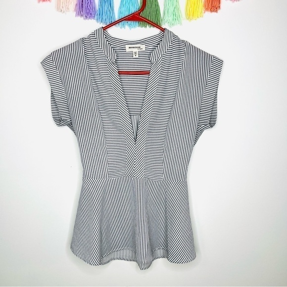 Monteau Stripe Business Casual Short Sleeve Office Career Blouse Shirt Small - Picture 10 of 10